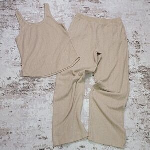 Live 2 Lounge Ribbed Knit Set Cozy Core Luxe Neutral Vibe Size Small EUC